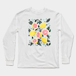 Watercolor Grapefruit Pattern - Pink Long Sleeve T-Shirt